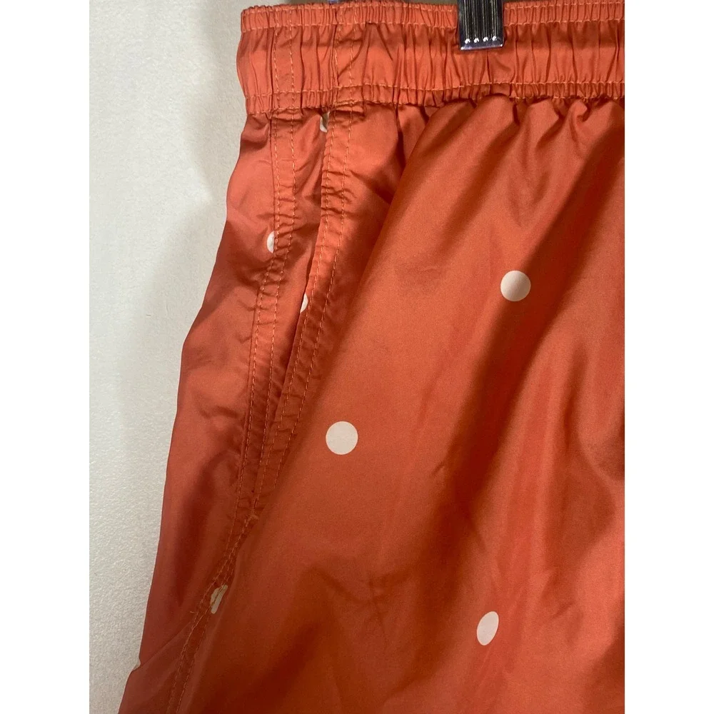 H&M‎ Men's Medium Coral White Polka Dot Lined Drawstring Swim Trunks